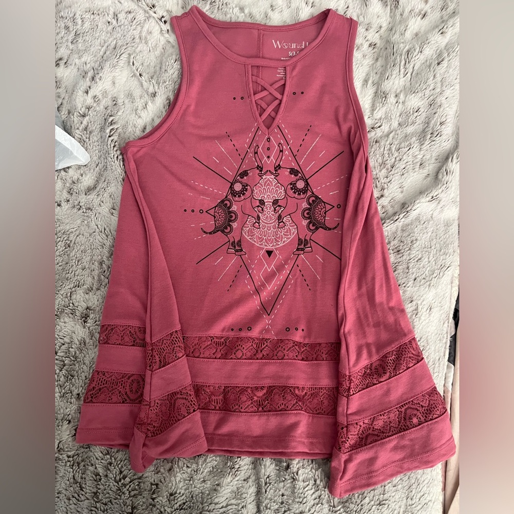 Pink Geometric Lace Tank Top
